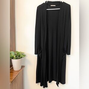 Active USA Black Longline Layering Duster Cardigan Open Front Pockets Lounge S